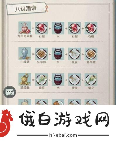 《江湖悠悠》酒谱配方大全